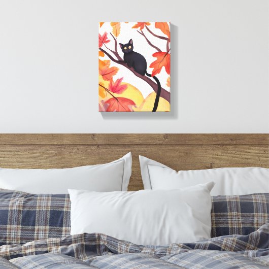 Black Cat in a Tree | Fall Autumn Spooky Cute Canvas Afdruk (Insitu (Slaapkamer))