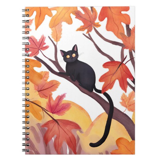 Black Cat in a Tree | Fall Autumn Spooky Cute Notitieboek (Voorkant)