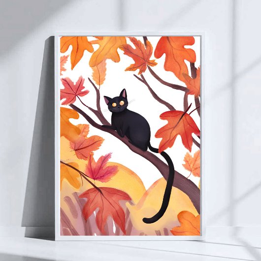 Black Cat in a Tree | Fall Autumn Spooky Cute Poster