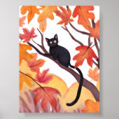 Black Cat in a Tree | Fall Autumn Spooky Cute Poster (Voorkant)
