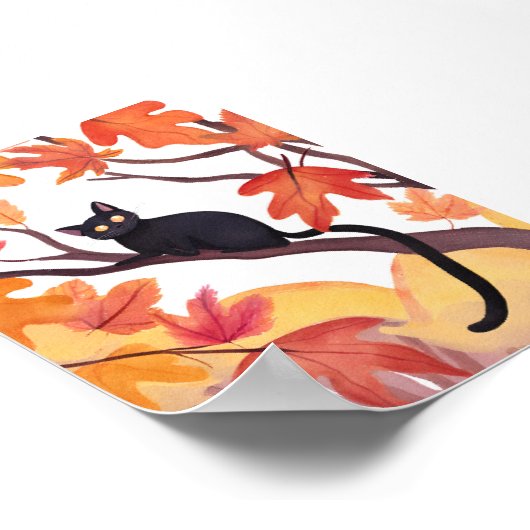 Black Cat in a Tree | Fall Autumn Spooky Cute Poster (Hoek)