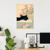 Black Cat in Bathtub Japanese Bathroom Print (Thuiskantoor)