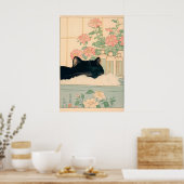 Black Cat in Bathtub Japanese Bathroom Print (Keuken)