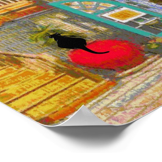 Black Cat in Court Yard Poster (Hoek)