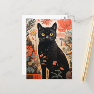 Black Cat in de Planten Briefkaart