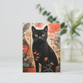 Black Cat in de Planten Briefkaart (Staand voorkant)