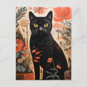Black Cat in de Planten Briefkaart (Voorkant)