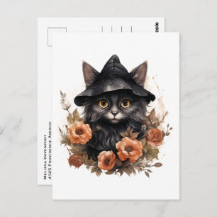 Black Cat in een Black Witch's Pet Halloween Briefkaart