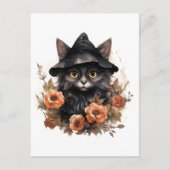 Black Cat in een Black Witch's Pet Halloween Briefkaart (Voorkant)