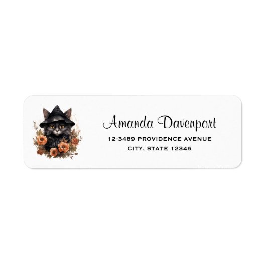 Black Cat in een Black Witch's Pet Halloween Etiket (Voorkant)
