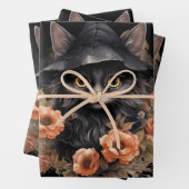 Black Cat in een Black Witch's Pet Halloween Inpakpapier Vel (In situ)
