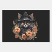 Black Cat in een Black Witch's Pet Halloween Inpakpapier Vel (Voorkant)