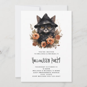 Black Cat in een Black Witch's Pet Halloween Kaart