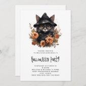 Black Cat in een Black Witch's Pet Halloween Kaart (Voorkant / Achterkant)