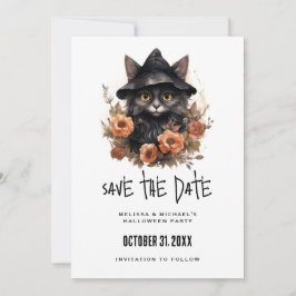 Black Cat in een Black Witch's Pet Halloween Save The Date