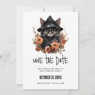 Black Cat in een Black Witch's Pet Halloween Save The Date