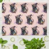 Black Cat in een heks Pet Sinaasappel Halloween Theedoek (Gevouwen)