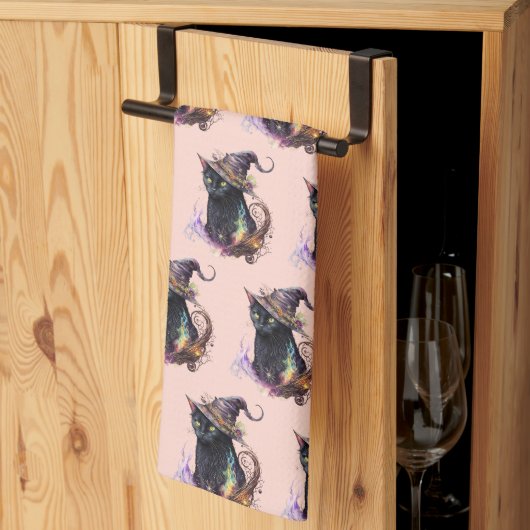 Black Cat in een heks Pet Sinaasappel Halloween Theedoek (Derde Gevouwen)