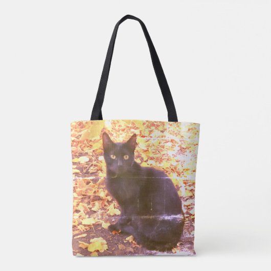 Black Cat in herfstfoto Tote Bag (Achterkant)