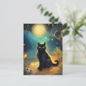 Black Cat in het nacht Briefkaart (Staand voorkant)