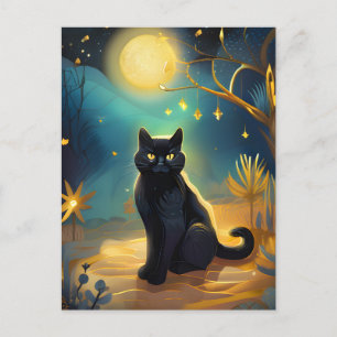 Black Cat in het nacht Briefkaart