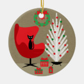 Black Cat in Mid Century Christmas Room Keramisch Ornament (Voorkant)