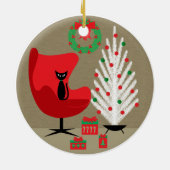 Black Cat in Mid Century Christmas Room Keramisch Ornament (Achterkant)