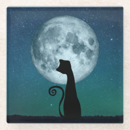 Black Cat in Moonlight Glass Onderzetter
