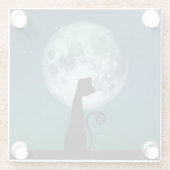 Black Cat in Moonlight Glass Onderzetter (Achterkant)