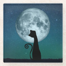 Black Cat in Moonlight Glass Onderzetter