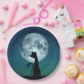 Black Cat in Moonlight Papieren Borden Bordje (Feest)