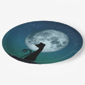Black Cat in Moonlight Papieren Borden Bordje (Gekanteld)