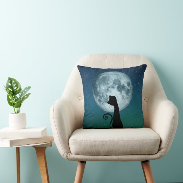 Black Cat In Moonlight Throw Pillow Kussen (Stoel)