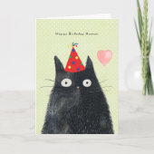 black cat in party hat funny birthday card kaart (Voorkant)