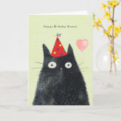 black cat in party hat funny birthday card kaart (Gele Bloem)