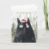 black cat in santa hat funny Christmas card Kaart (Voorkant)