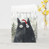 black cat in santa hat funny Christmas card Kaart (Gele Bloem)