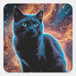 Black cat in space vierkante sticker