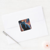 Black cat in space vierkante sticker (Envelop)