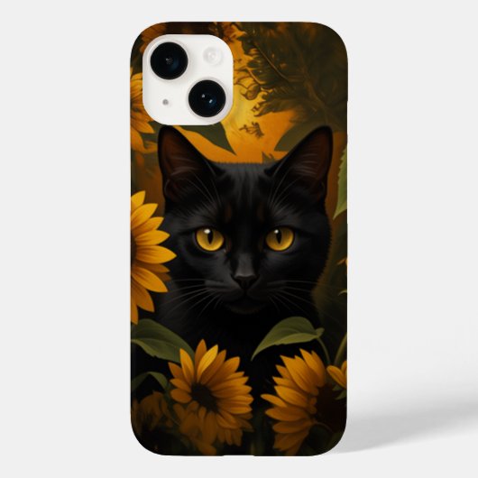 Black Cat in Sunflower Garden Aesthetic Case-Mate iPhone Case (Achterkant)