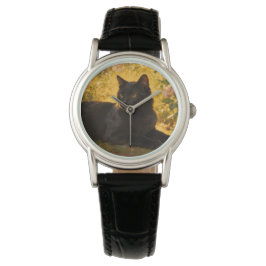 Black Cat in the Flowers I Horloge