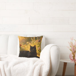 Black Cat in the Flowers I Kussen