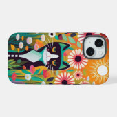 Black Cat in The Garden iPhone 15 Case (Achterkant horizontaal)