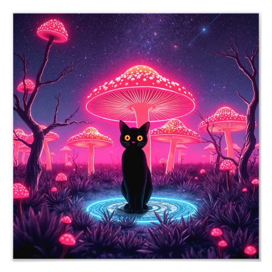 black cat in the psychedelic world foto afdruk (Voorkant)