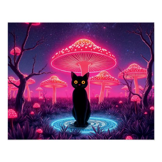 black cat in the psychedelic world perfect poster (Voorkant)