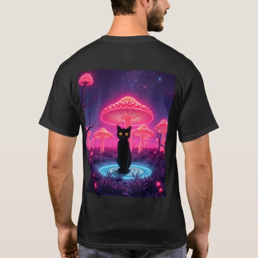 black cat in the psychedelic world t-shirt (Achterkant)