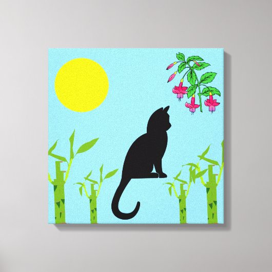 Black Cat in the Sunlit Garden Canvas Print (Voorkant)