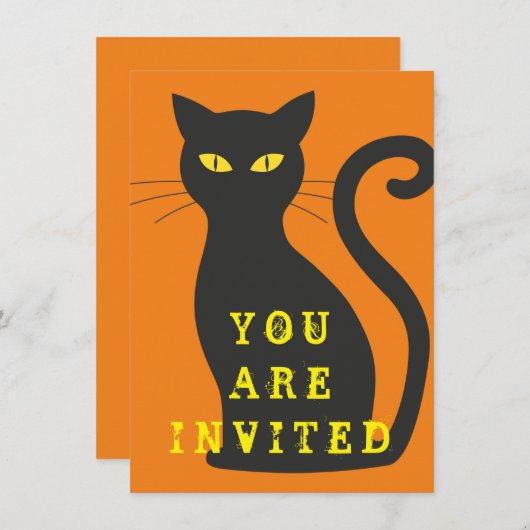 Black Cat Invitation Kaart (Voorkant / Achterkant)