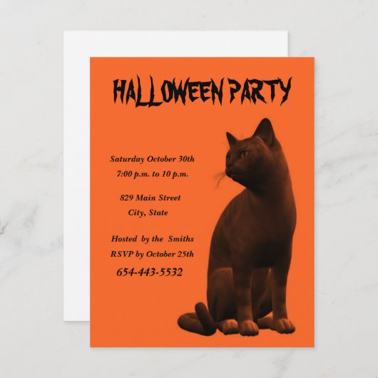 Black Cat Invitation Kaart Sjabloon (Voorkant / Achterkant)