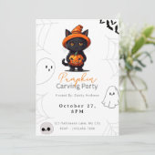 Black Cat Jack-O' Lantaarn Pompoen Carving Party Kaart (Staand voorkant)